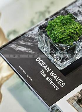 一匚 现代简约玻璃方形苔藓花艺装饰画 样板间酒店卧室床头柜摆件