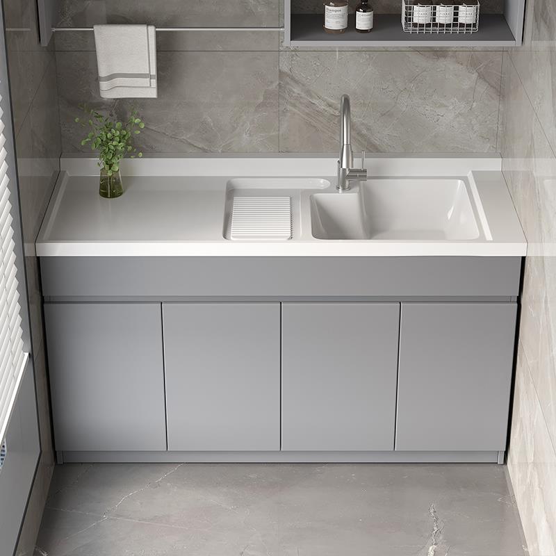 蜂窝铝阳台洗衣柜一体式水池洗手盆带搓衣板石英石台面组合柜定制