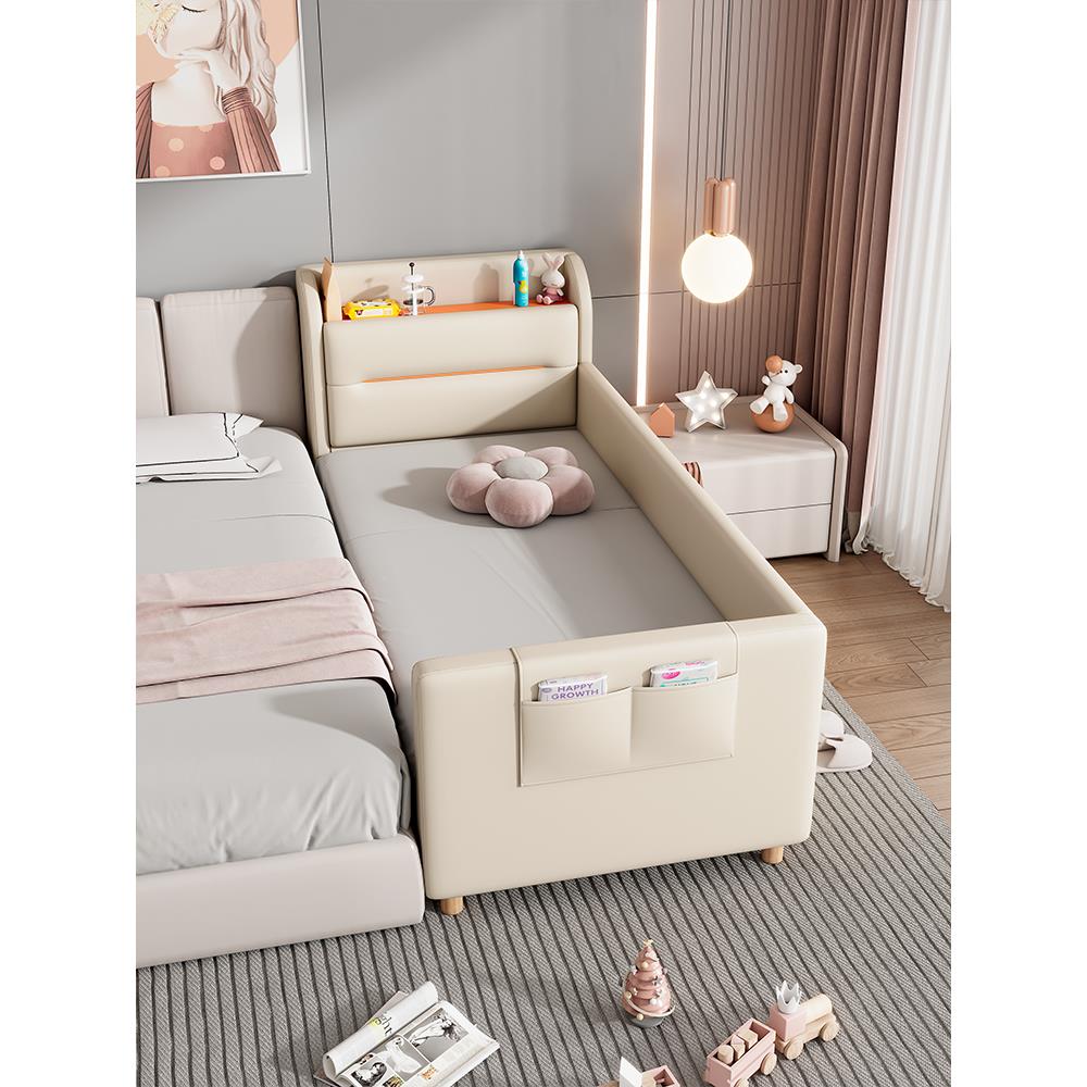 儿童储物拼接床白色男孩女孩单人床婴儿带护栏公主床加宽小床床边