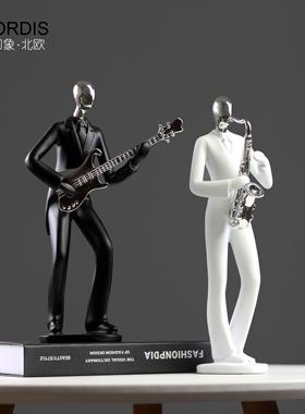 北欧现代黑白音乐人物创意摆件办公室客厅书房家居装饰工艺礼品摆
