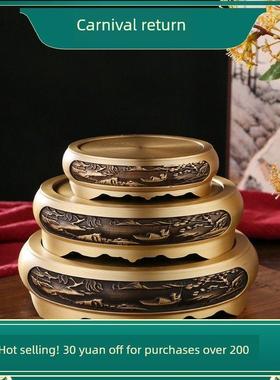 黄铜铜缸底座桌面两用烟灰缸大号聚宝盆山水底座金属座架覆古做旧