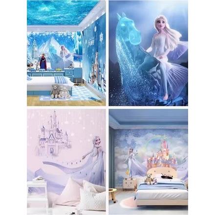 艾莎公主卧室墙布3d冰雪奇缘主题壁纸儿童房壁画女孩房间背景壁布