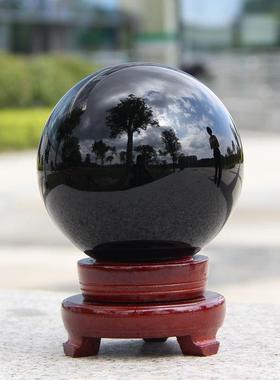 黑色水晶球摆件人造黑曜石客厅玄关屏风风水球办公室办公桌摆设