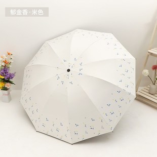双人太阳伞女高颜值印花s伞加大加厚黑胶防晒遮阳伞防紫外线三折