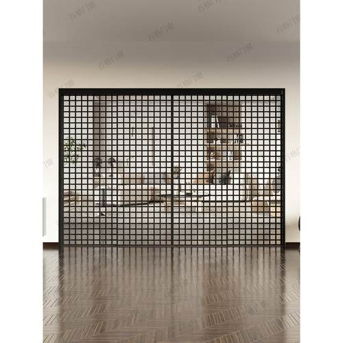 百格门窗推拉门定制极简门金属格栅门隔断侘寂风客厅玄关格子屏风