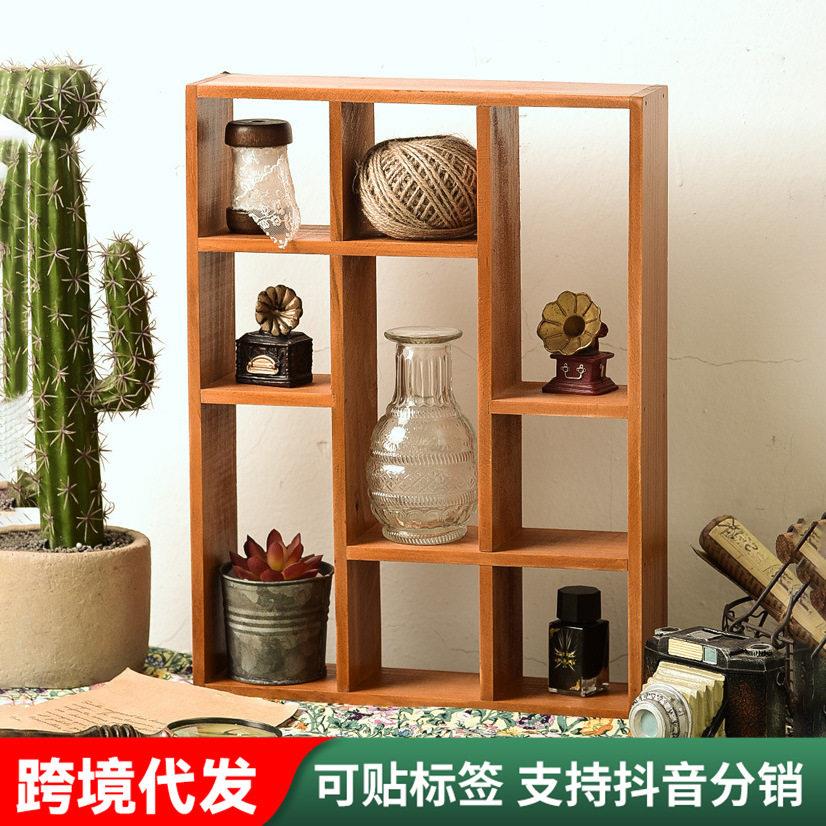 免打孔木质格子置物架挂墙壁挂式木架子储物架挂壁背景墙墙面装饰