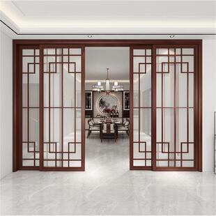 隔断门新中式实木推拉格子门客厅阳台卧室房间吊轮门隔断折叠门窗
