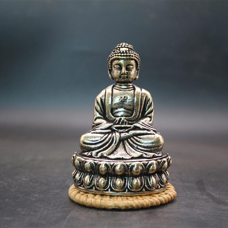 黄铜释迦牟尼佛像摆件纳福铜铸供奉神像工艺品公室桌面前台摆件
