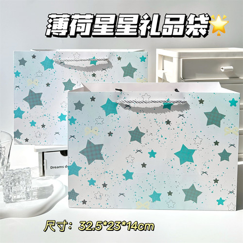 薄荷星星礼品袋高颜值ins风手提袋加厚大容量收纳袋情侣生日送礼