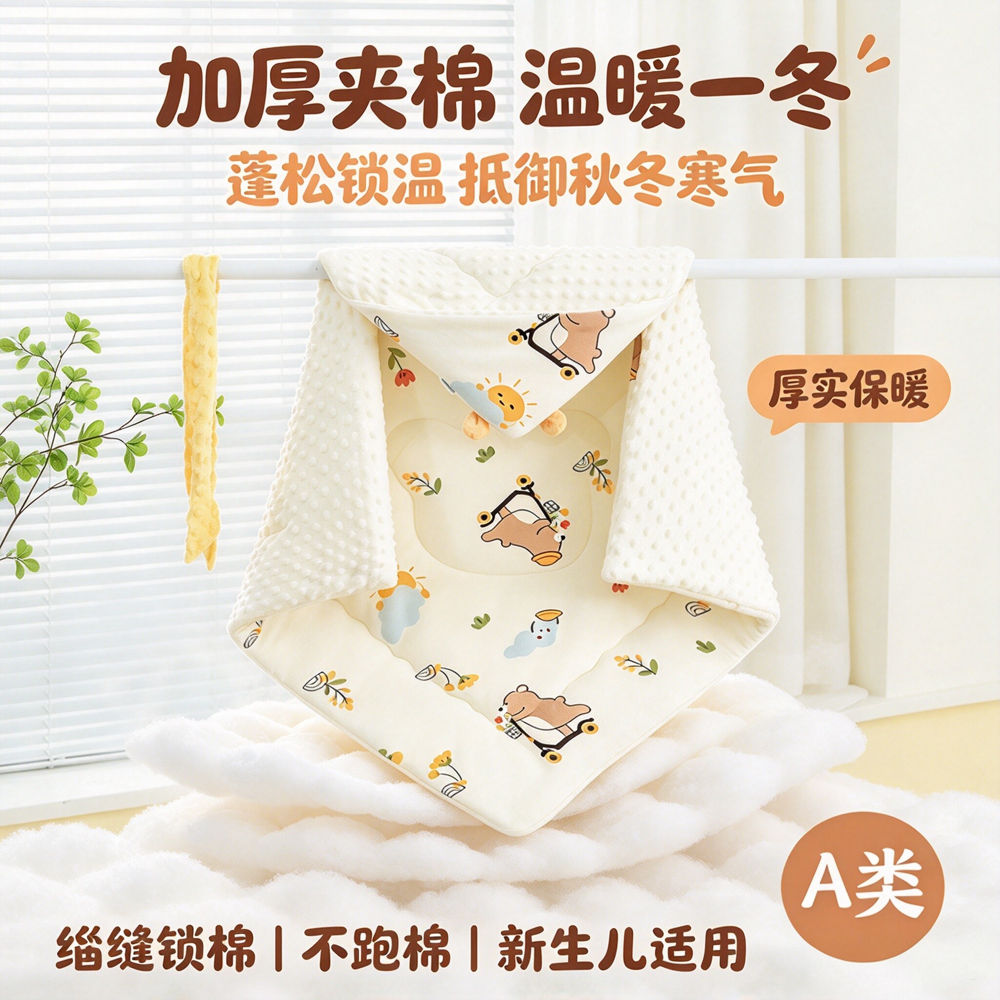 新生儿纯棉豆豆绒保暖抱被四季