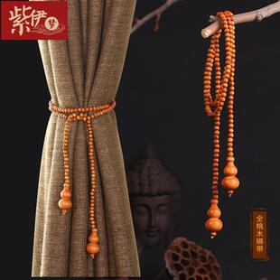 古典 桃木绑带珠帘水晶门帘珠子风水帘窗帘客厅高档手工绑绳子中式
