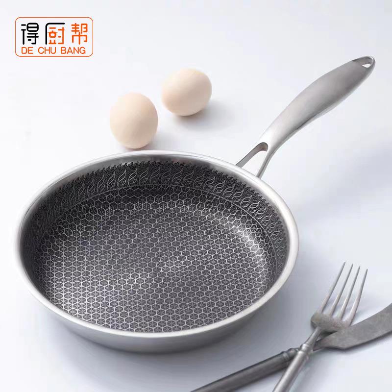 跨境加厚不锈钢平底煎锅家用不粘锅炒菜锅物理不粘平底锅牛排锅