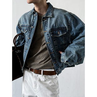夹克 立体裁剪工装 MANCHER 重磅水洗双切割线牛仔外套男女boxy短款