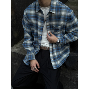 MANCHER 男绒感磨毛宽松翻领衬衣 100%纯棉定制法兰绒丝滑格子衬衫