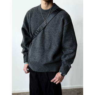MANCHER 重磅800G百花绒羊毛混纺圆领毛衣男秋冬基础款针织衫外套