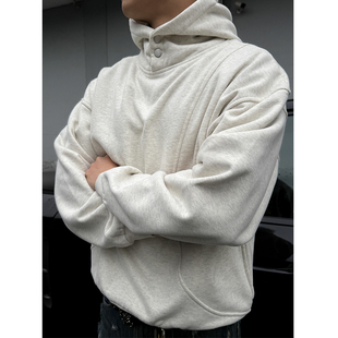 MANCHER 复古cleanfit短廓纽扣加绒卫衣男boxy连帽加厚外套潮 美式