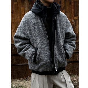 MANCHER “暖意叠穿”90白鸭绒假两件连帽羽绒服男冬季毛呢外套潮