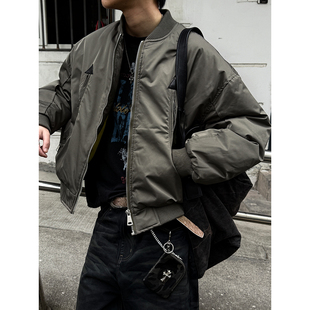 MANCHER 对称弧形拉链 90白鸭绒棒球领羽绒服男bomber飞行夹克潮