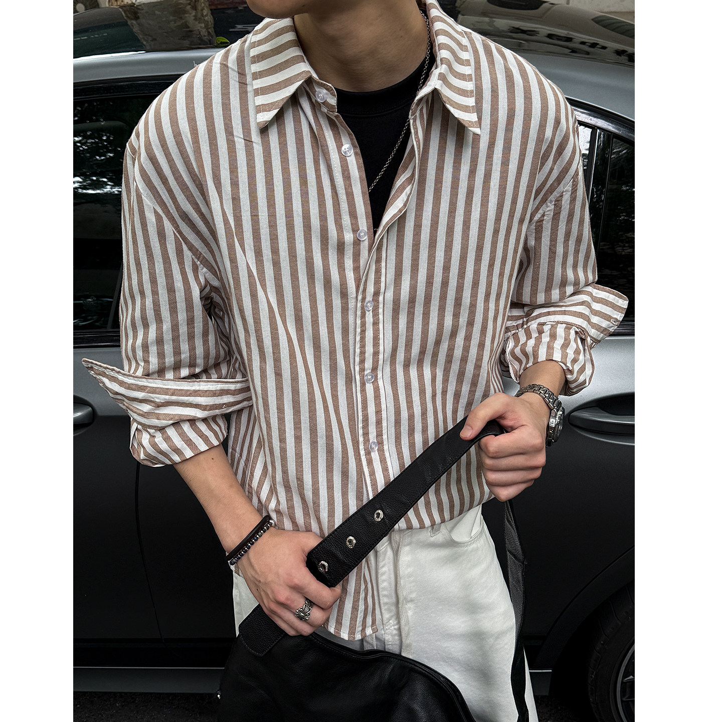 老钱RL风全面慵懒感条纹长袖衬衫
