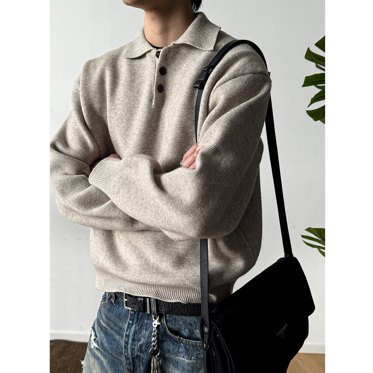 重磅800G高密厚实小翻领毛衣男