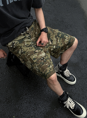 MANCHER 支线Camo shorts定制迷彩工装短裤男夏季宽松户外五分裤