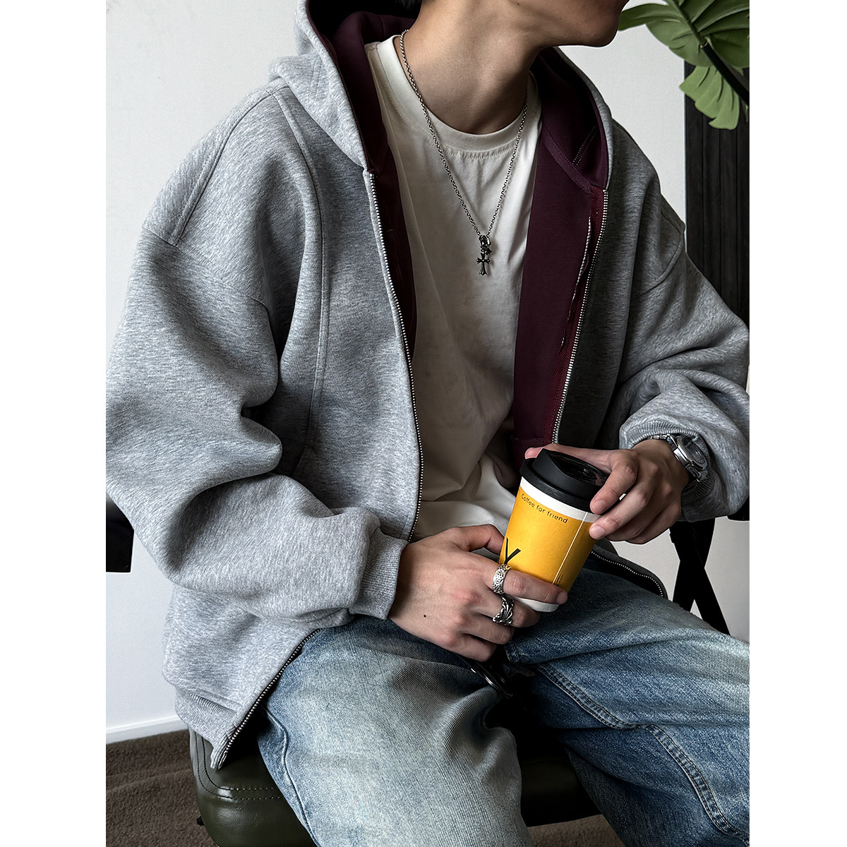 470G重磅高品质拼色连帽卫衣男