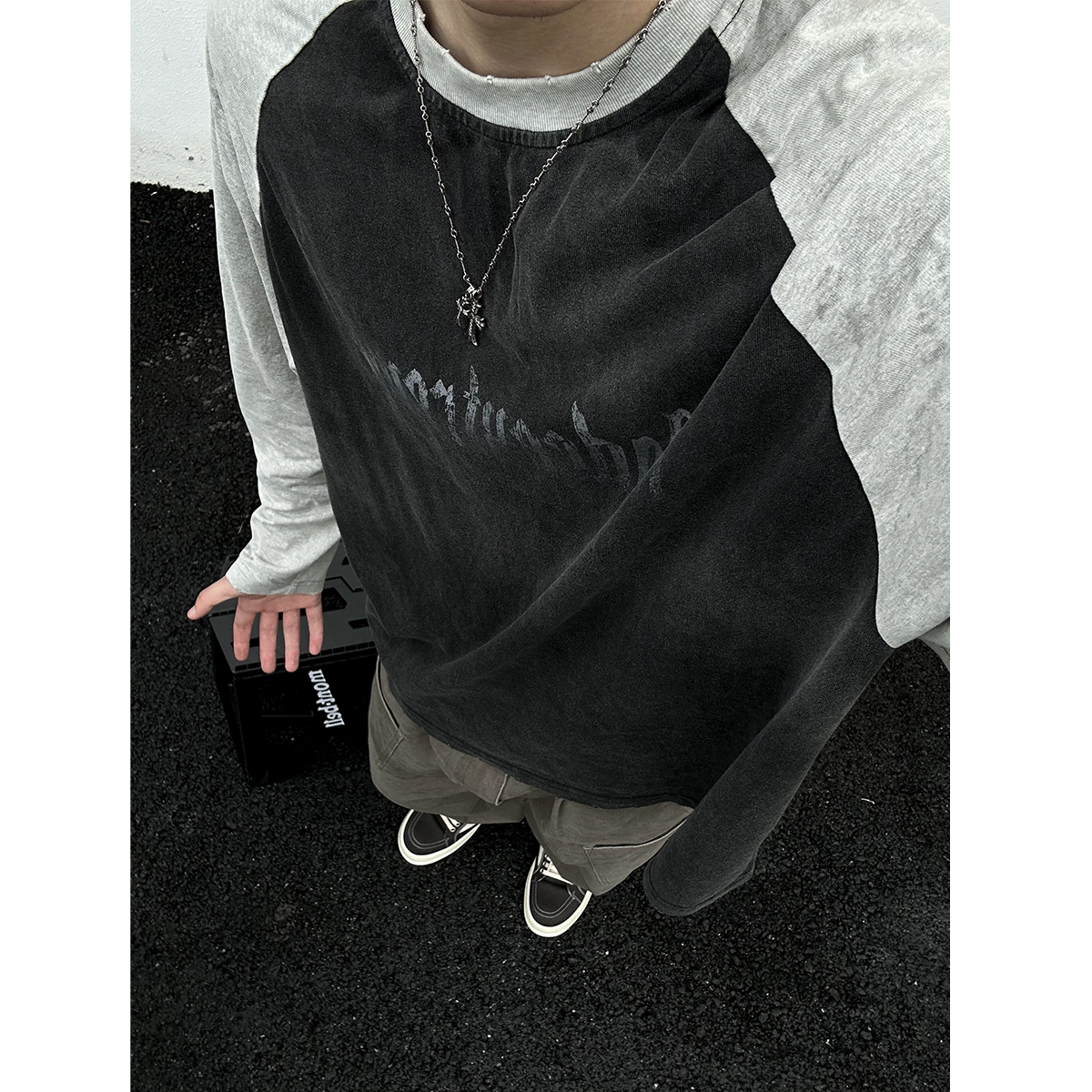 长袖日系潮牌青年拼色长袖T