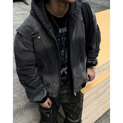 重工水洗做旧手工割破座山雕外套