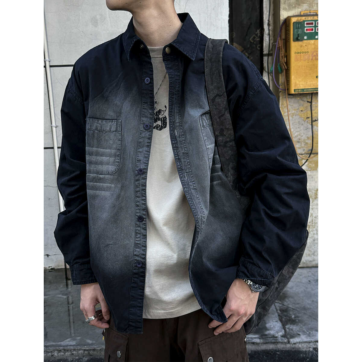 长袖美式复古洗水质感衬衣外套