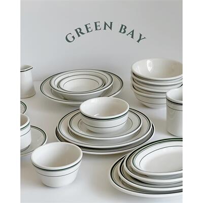 On the table - 绿线条系列釉下彩陶瓷餐具 家用餐盘碗合集套装
