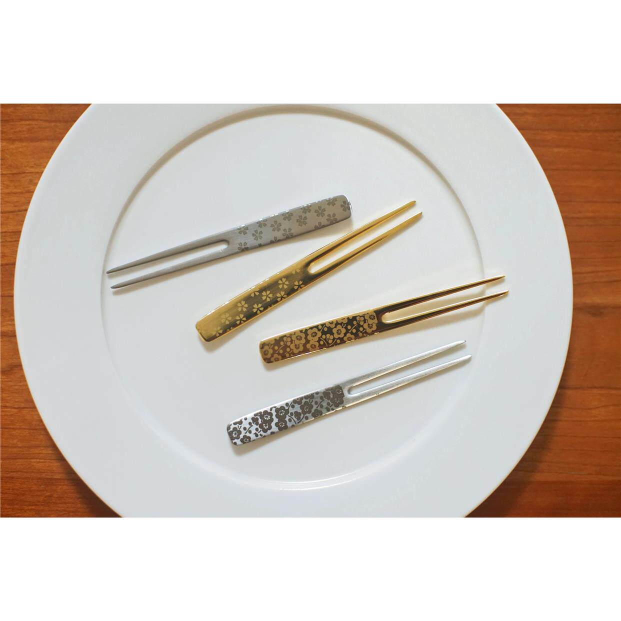 日本制进口不锈钢两爪叉发簪型和果子蛋糕茶食糕点水果签梅花樱花