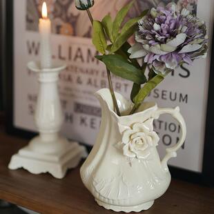 古典高贵 出口欧单手捏花陶瓷奶油色水升花瓶 插画花器家居装饰