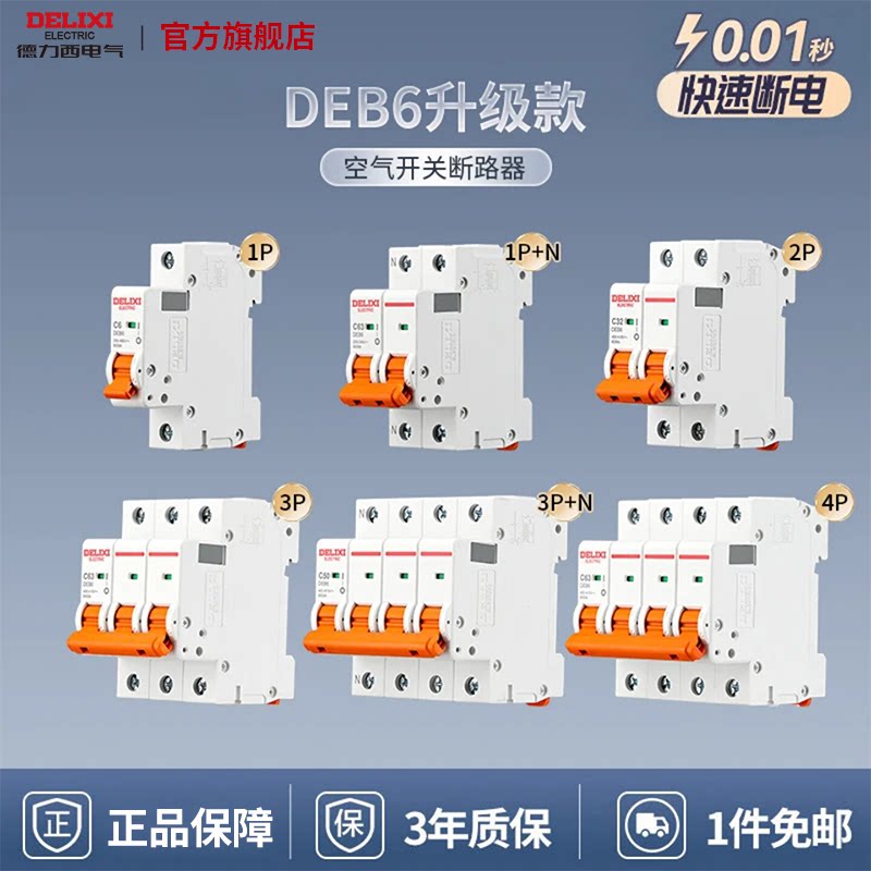 德力西空气开关断路器家用漏电保护器2P63a电闸总空开带漏电保护