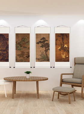 明代名家字画仿古卷轴画办公室山水花鸟挂画国画文徵明溪桥策杖图