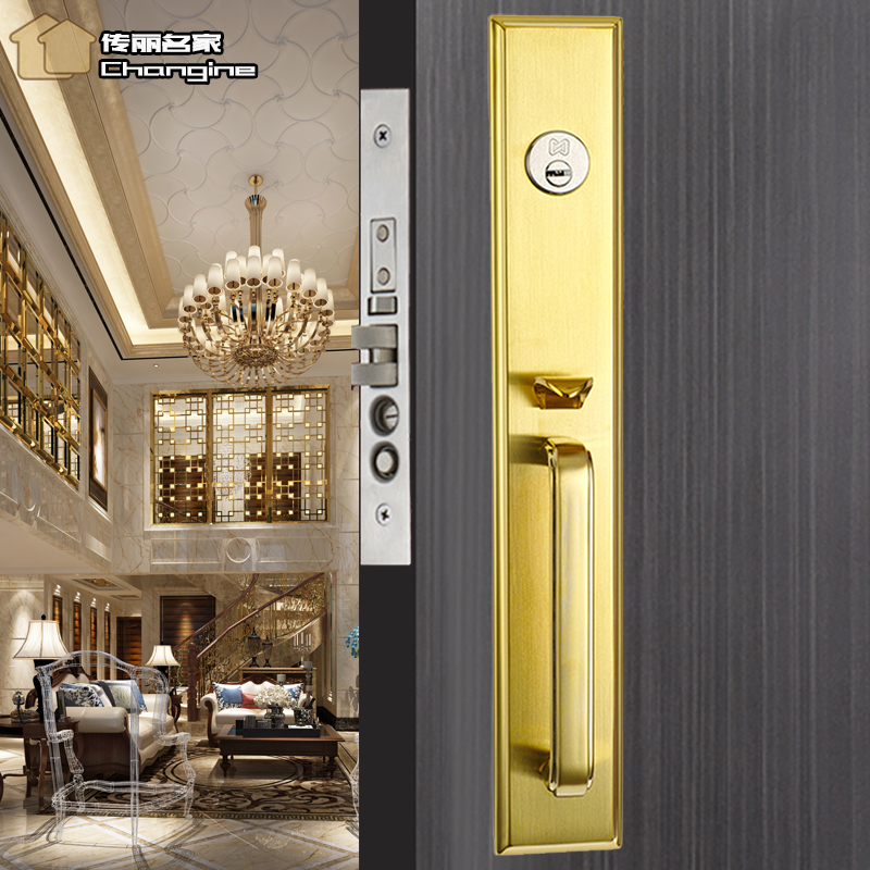 工厂直营不锈钢304双开门铜锁芯静音别墅美式防盗家用机械大门锁