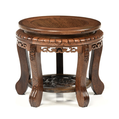 红木圆形鱼缸奇石花瓶花盆景酒茶壶雕刻底座摆件鸡翅实木小花架托