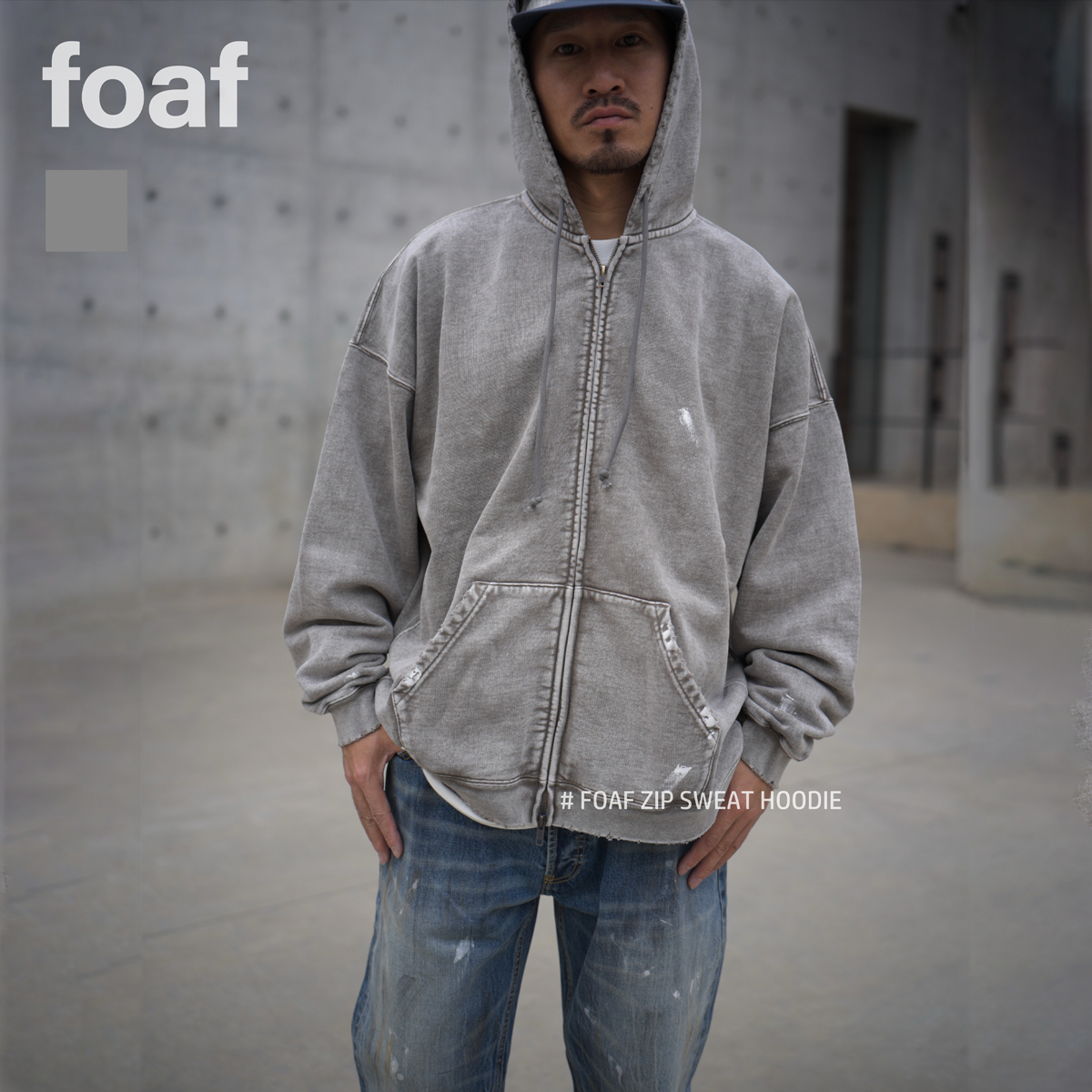 FOAF Zip Sweat Hoodie 24AW 重磅宽松水洗做旧泼墨拉链开衫帽衫