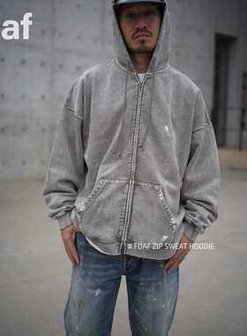 FOAF Zip Sweat Hoodie 24AW 重磅宽松水洗做旧泼墨拉链开衫帽衫