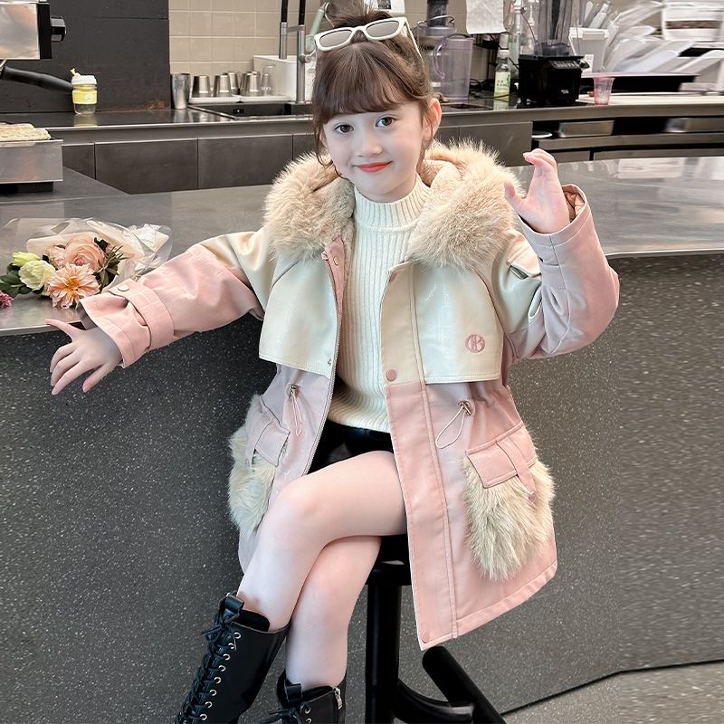 女童冬装外套2025新款洋气派克服儿童韩版加绒加厚中长款秋冬棉衣