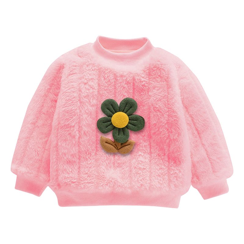 女童棉衣加绒加厚冬季棉袄宝宝夹棉保暖套头卫衣中小儿童外穿上衣