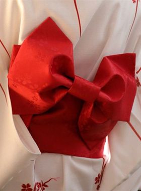 日式和服腰封红色白色女士浴衣浴袍压花定型宽腰带蝴蝶结腰花配饰