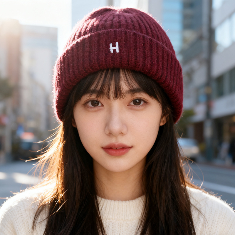 日系简约H字母帽子女街头潮人