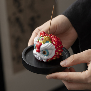 创意醒狮线香香插底座家用室内沉香檀香熏香炉茶台桌面香道小摆件