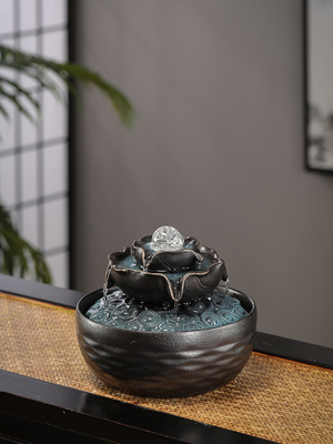 陶瓷八方来彩风水轮流水摆件循环水办公室桌面风水球开启乔迁礼物