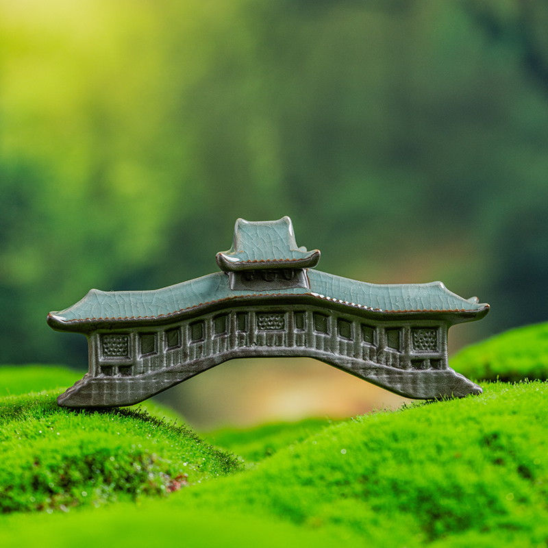 陶瓷微景观中式仿真石拱桥摆件假山流水鱼缸盆景造景装饰廊桥摆设