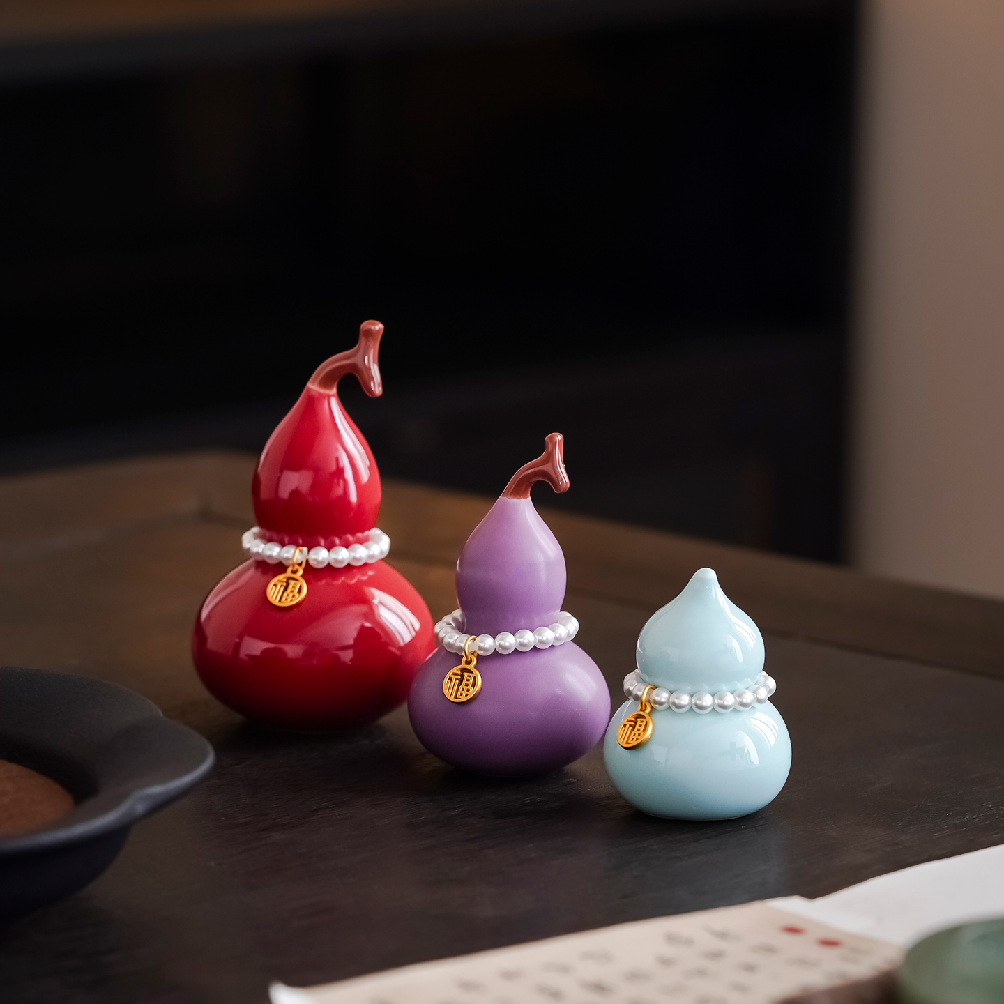 创意中式陶瓷葫芦桌面摆件客厅茶桌玄关办公室家居装饰品乔迁礼盒
