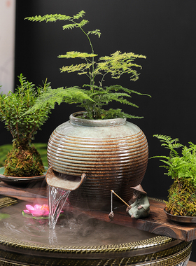 鱼缸造景流水景观瀑布流水循环陶罐户外庭院鱼池水缸过滤摆件全套