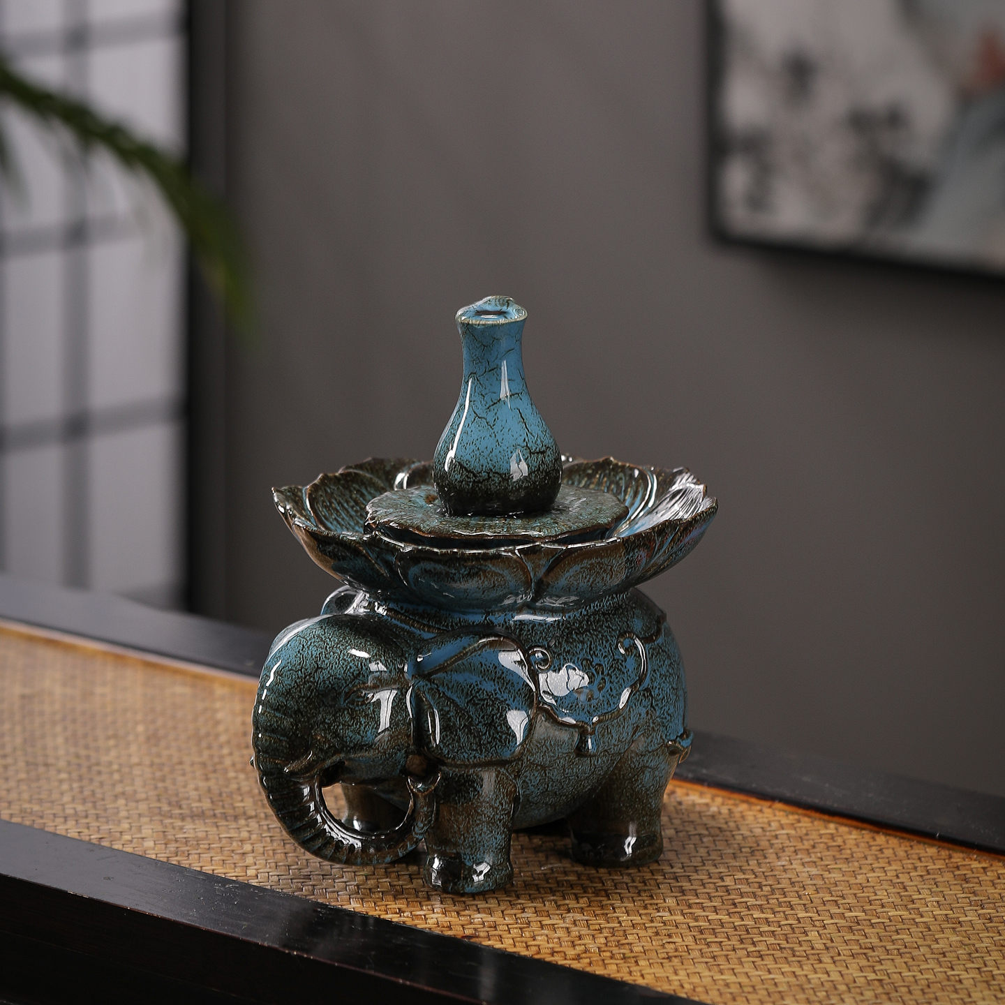 陶瓷平安吉象流水生财摆件