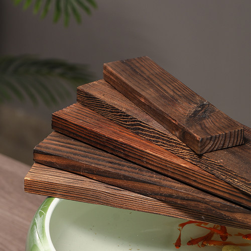 碳化木板生鱼缸造景摆件