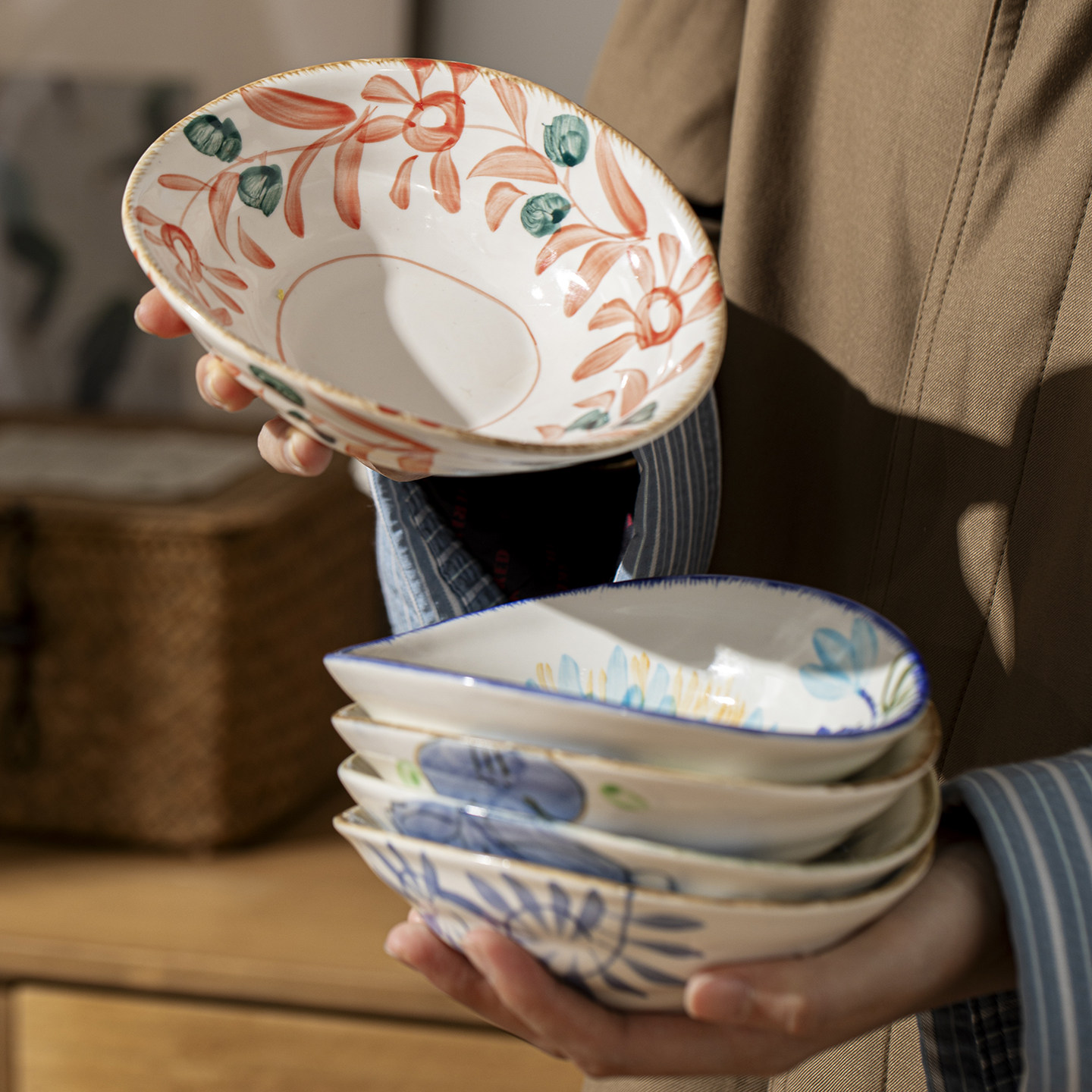 日式前菜碟凉菜碟浅口碗陶瓷盘子餐厅小菜碟复古手绘餐具异形果盘,家居饰品,果盘/果篓,淘宝优惠券,粉丝福利购,淘宝优惠卷